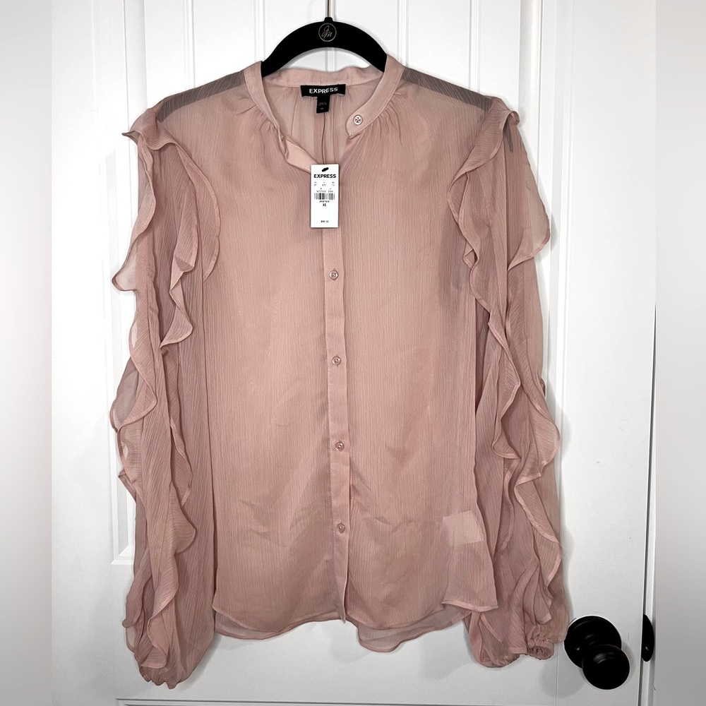 NWT Express Elegant Women's Top / Blouse Long Ruffle Sleeves - Mauve / Pink